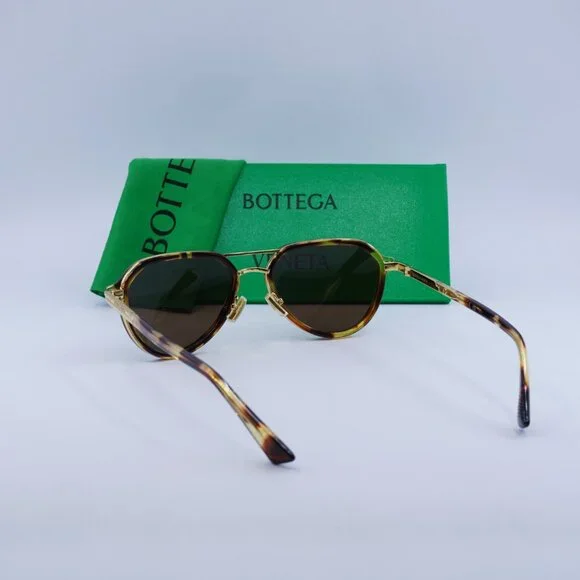 Bottega Veneta BV1373S 002 Aviator Sunglasses - Havana/Gold/Brown